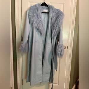 Penny lane baby blue light trench coat fur trim clementine jacket. New no tags